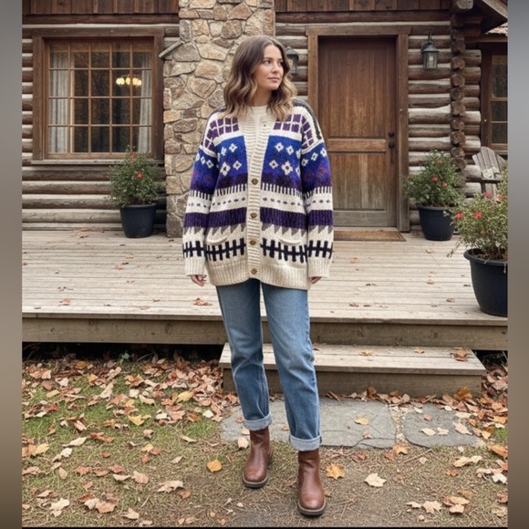 Vintage Sweaters - Vintage Nuevo Americana wool knit cardigan button front